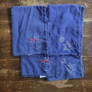 CRATE & BARREL Set of 4 Snowman Snowflake Dish Towels